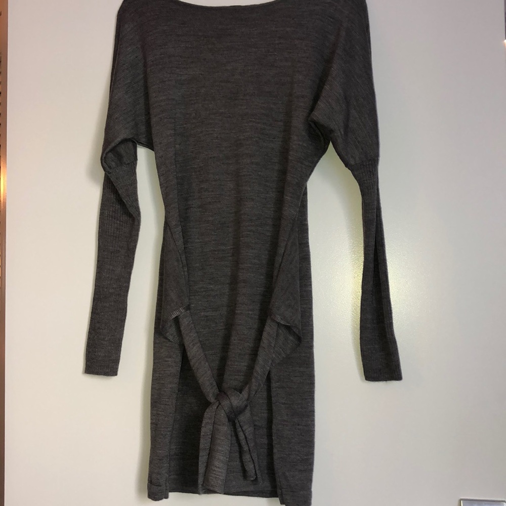 Grey front tie sweater dress
